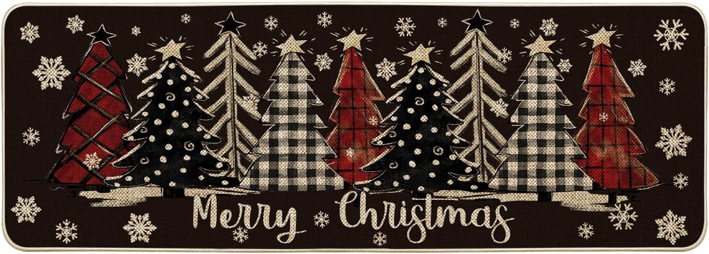 Artoid Mode Xmas Trees Snowflake Christmas Doormat, Winter Home Decor Low-Profile Switch Rug Door Mat Floor Mat for Indoor Outdoor 17x47 Inch