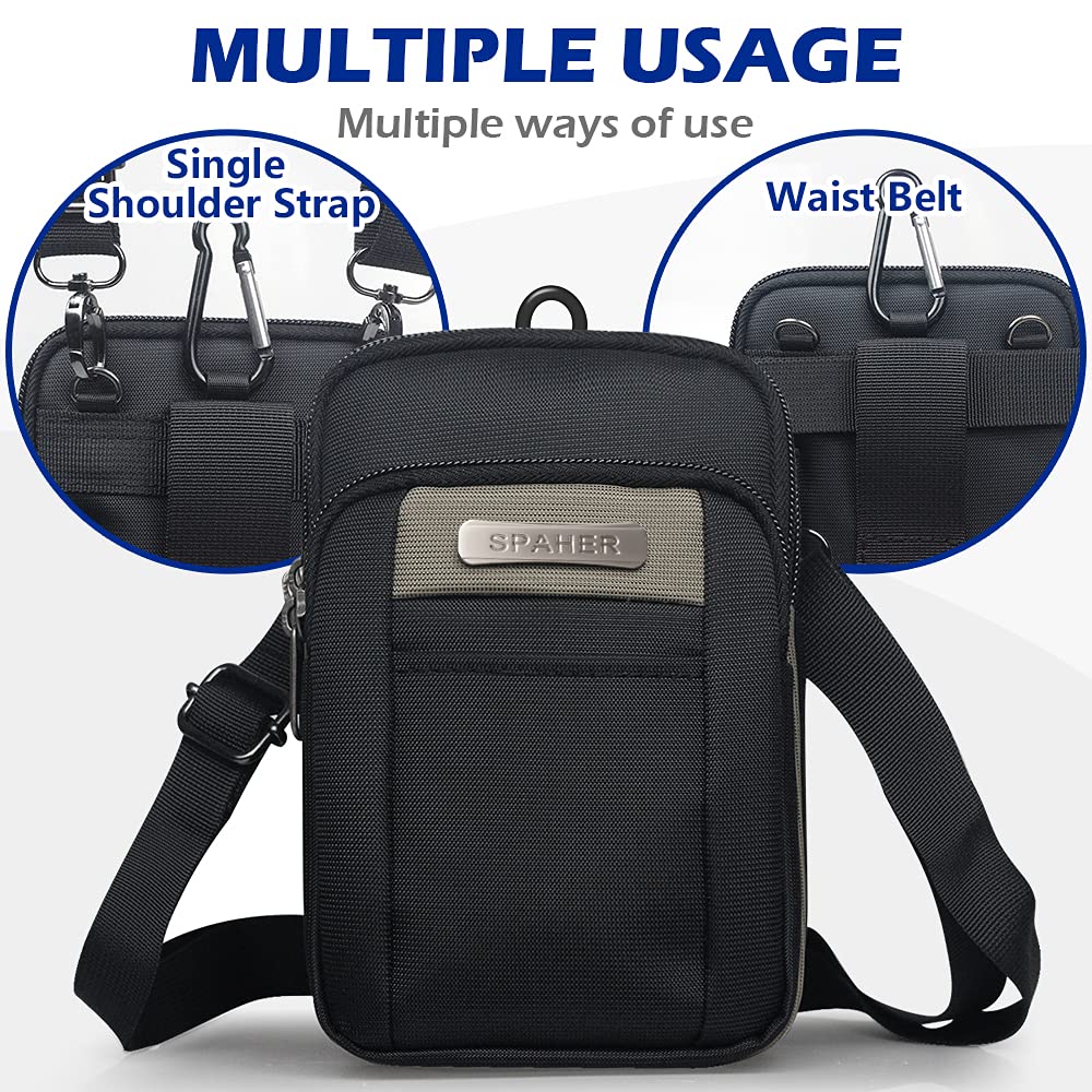 SPAHER Borsello Uomo Tracolla, Piccolo, Marsupio Sportivo, Borsa a Cintura Viene Fornito con Clip + 2 Cinghie