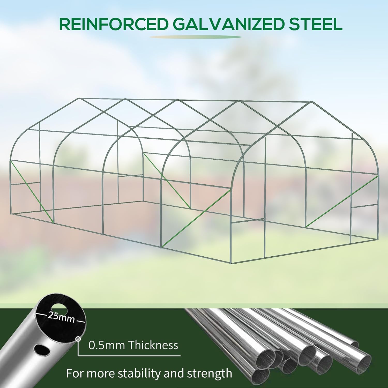 Detailed diagram showing the dimensions of the Outsunny Tunnel Greenhouse.