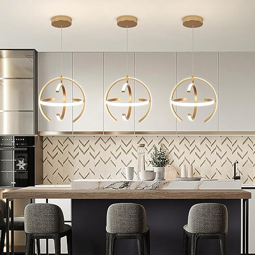 Miniatura 2 de Moderno candelabro LED dorado, luces colgantes de metal cepillado regulables, lámpara de techo colgante para cocina, isla, sala de estar, comedor,