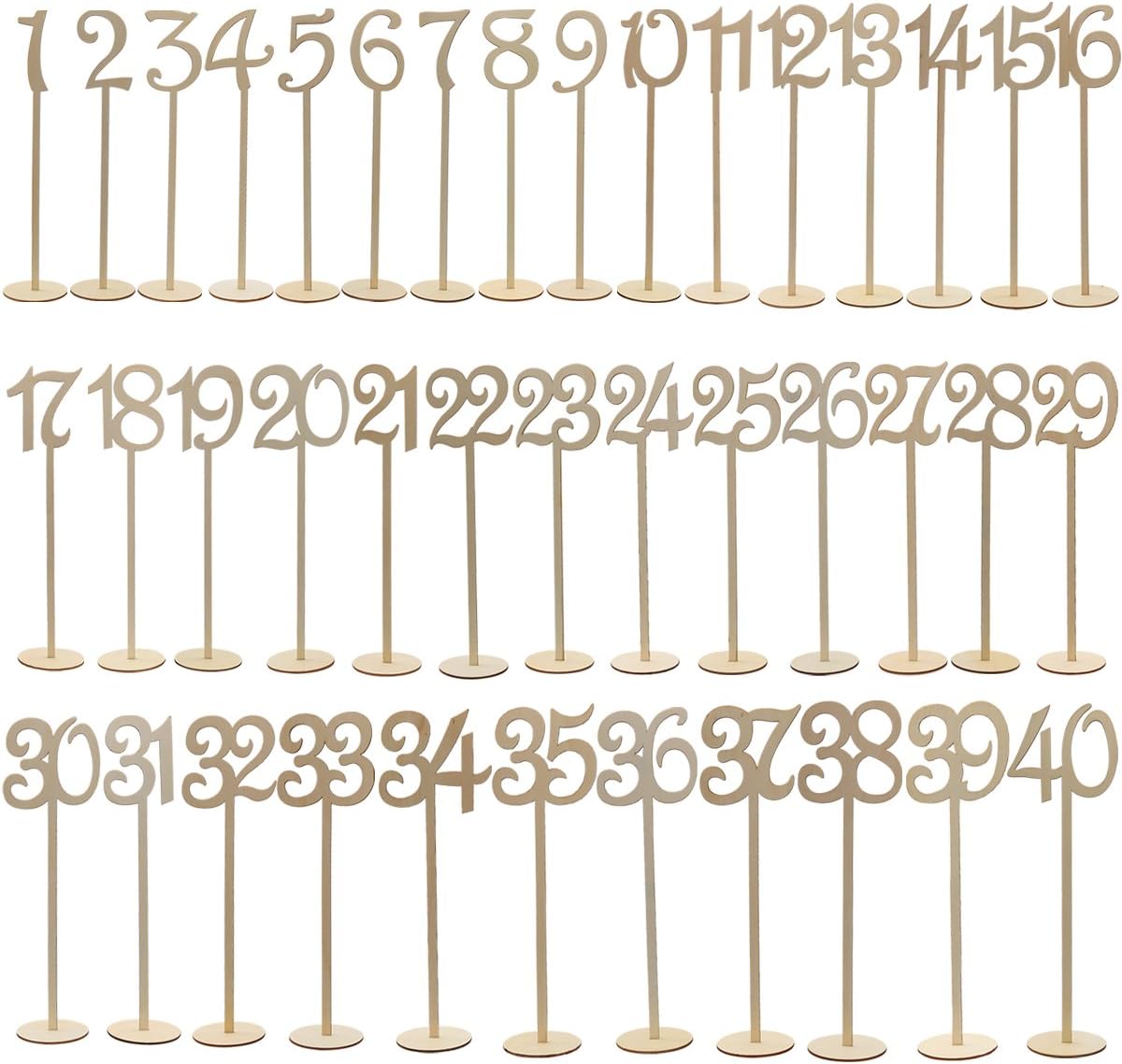 Tinksky 1-40 Wooden Table Numbers with Holder Base for Wedding Home Party Decoration, Pack of 40
