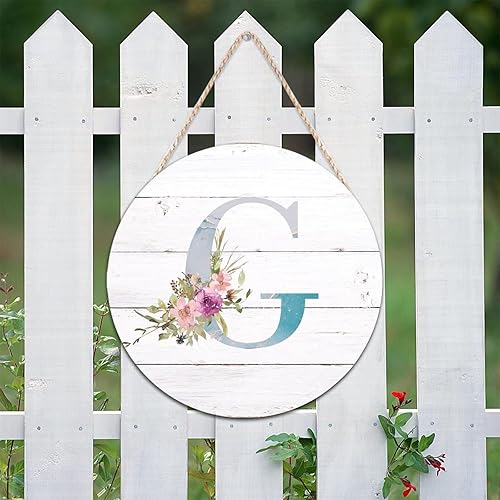 Vista 14 de Welcome Sign Front Decor Initial Letter B Round Wood Sign Monogram Purple Floral Wooden Plaque Blossom Floral 10in Country Wood Hanging Signs for