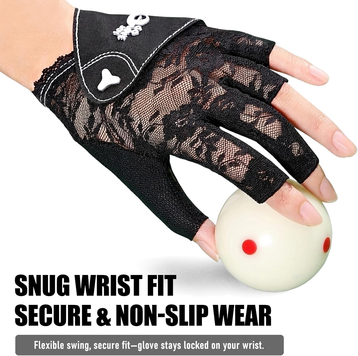 Lace-Design Billiard Glove for Women - Left Hand Only with Silicone Grip & Adjustable Wrist Strap