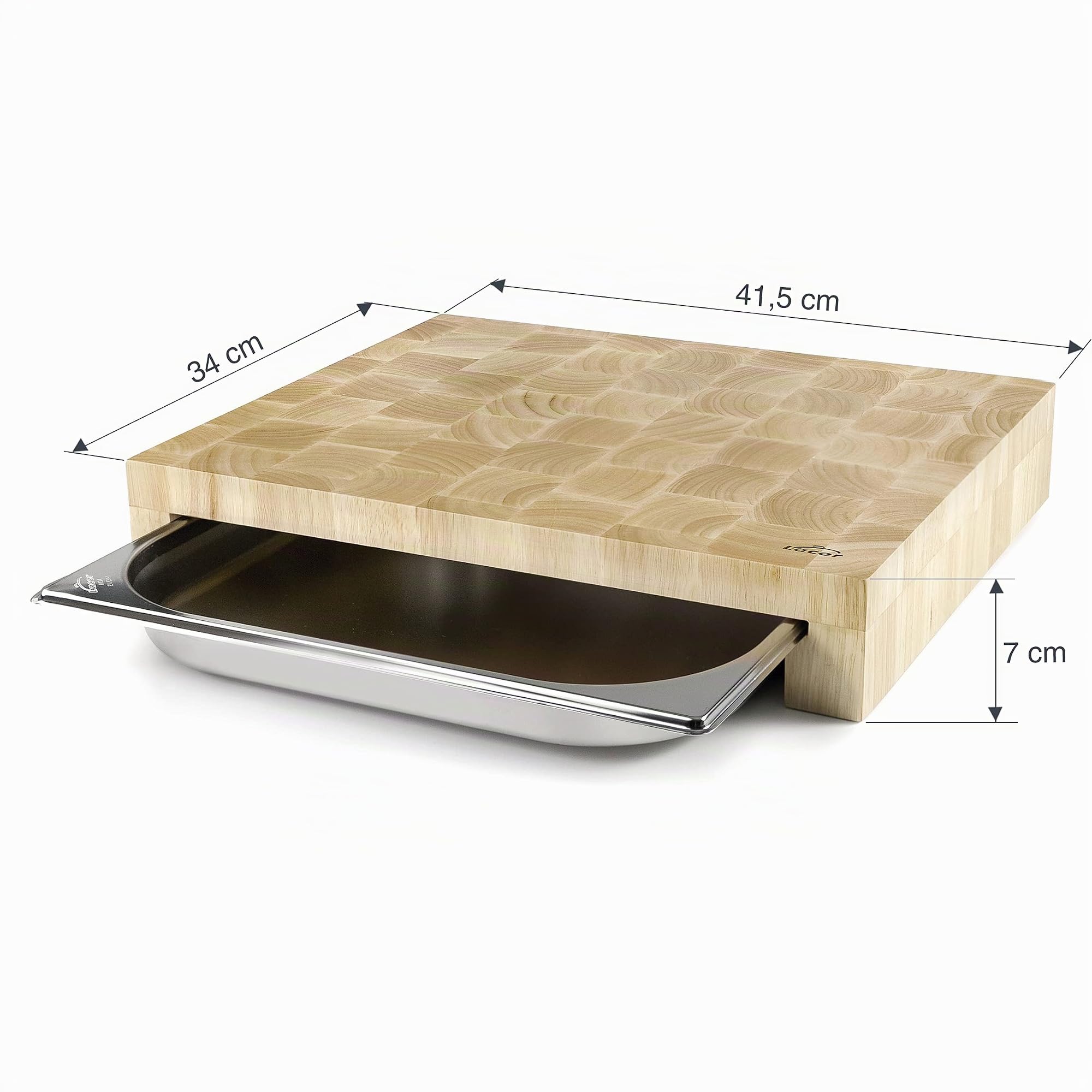 Lacor 60592 - Tabla de Cortar en Madera, Tabla de Cocina para Cortar | En acero inoxidable, superficie de corte higiénica y estable; ideal para cocina profesional y uso diario en casa