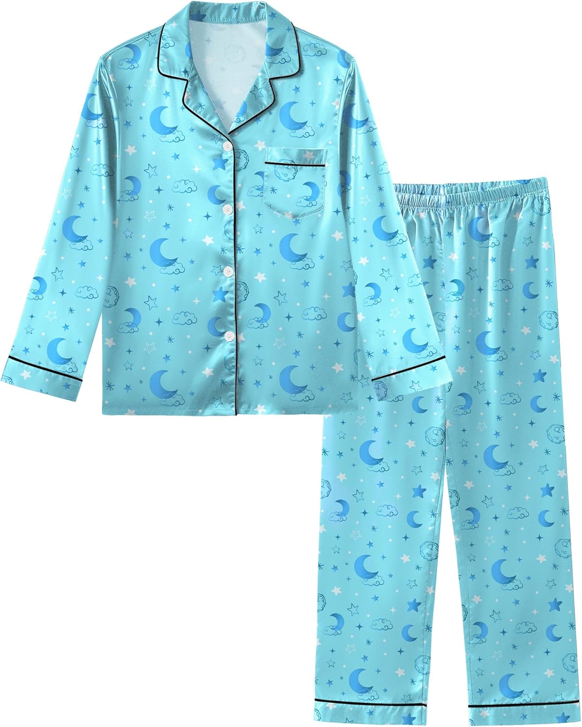Sylfairy Girls Pajamas Silk PJS Set Satin Sleepwear Long Sleeve Jammies for Kids Button-Down Nightwear Loungewear 3-16 Years