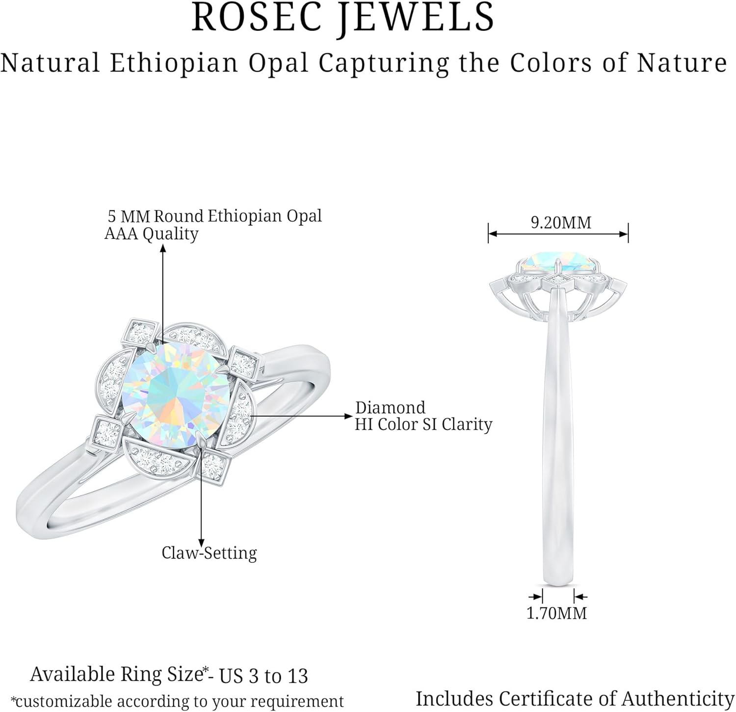 Natural Ethiopian Opal Vintage Engagement Ring for Women, Aaa Quality, Certified Opal Diamond Ring - Ready to Gift