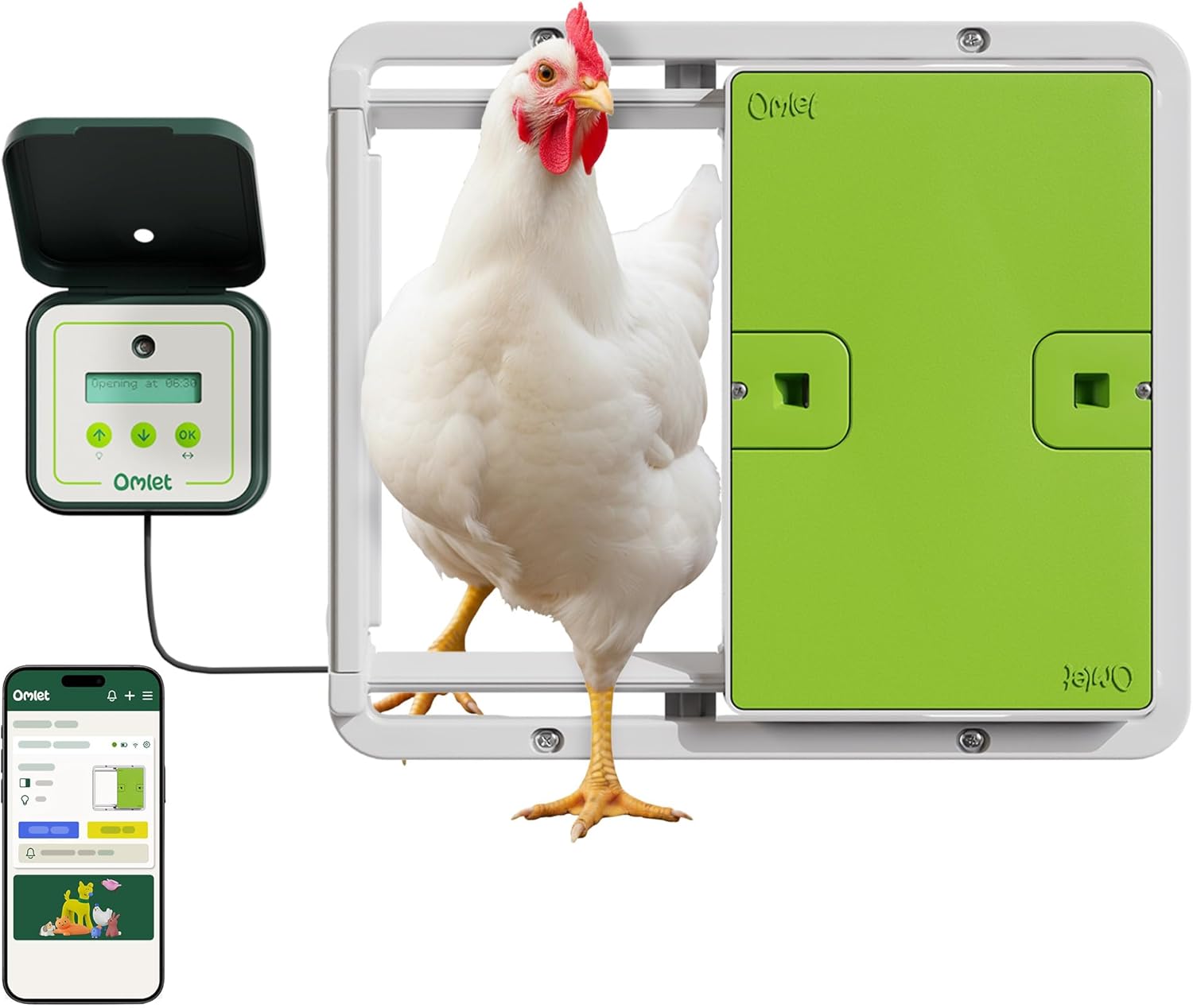 Omlet Smart Automatic Chicken Coop Door Opener | Wi-Fi Enabled | Programmable with App | Operated by Light Sensor or Timer | Easy to Install | Mains or Battery Powered | Built-in Safety Sensors Green