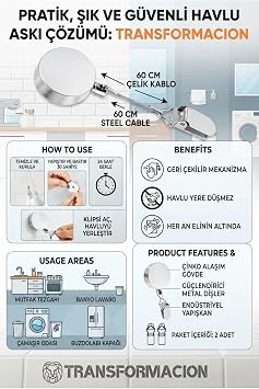 Transformacion 2li Geri Çekilebilir Havlu Askısı Yapışkanlı Mutfak Banyo Havlu Klipsi Duvar Askılığı Kancası Delmesiz Çinko Alaşım Metal Pratik Havlu Tutucu 723454