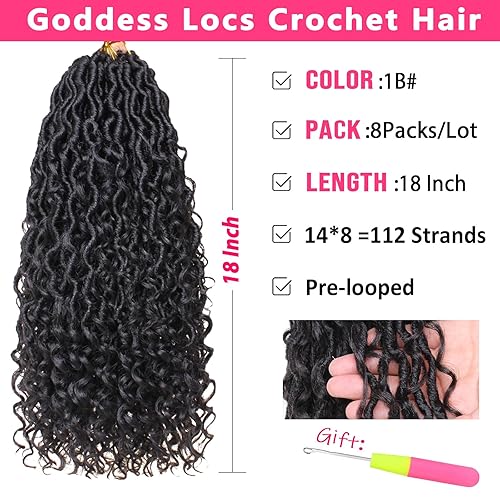 Miniatura 2 de RuiYok Cabello de ganchillo Goddess Locs de 18 pulgadas, 8 paquetes de cabello rizado sintético de ganchillo para mujeres negras, cabello de