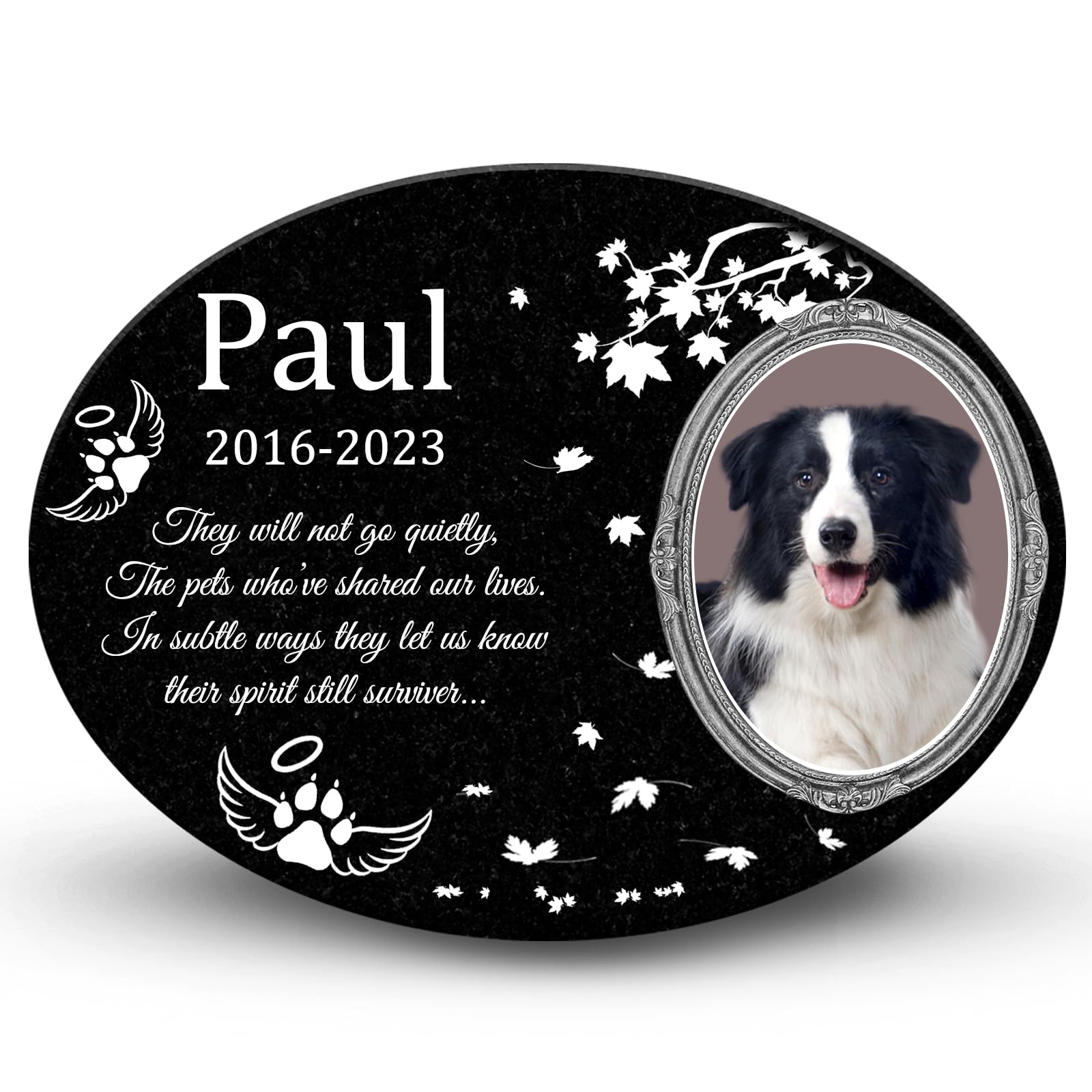 ADFSTONE Personalized Black Granite Pet Memorial Garden Stone Laser Engraved Garden Plaque with Photo, Grave Marker Headstone for Dog（Cat）,Weatherproof Outdoor, Lasting Sympathy Gift for Pet Loss