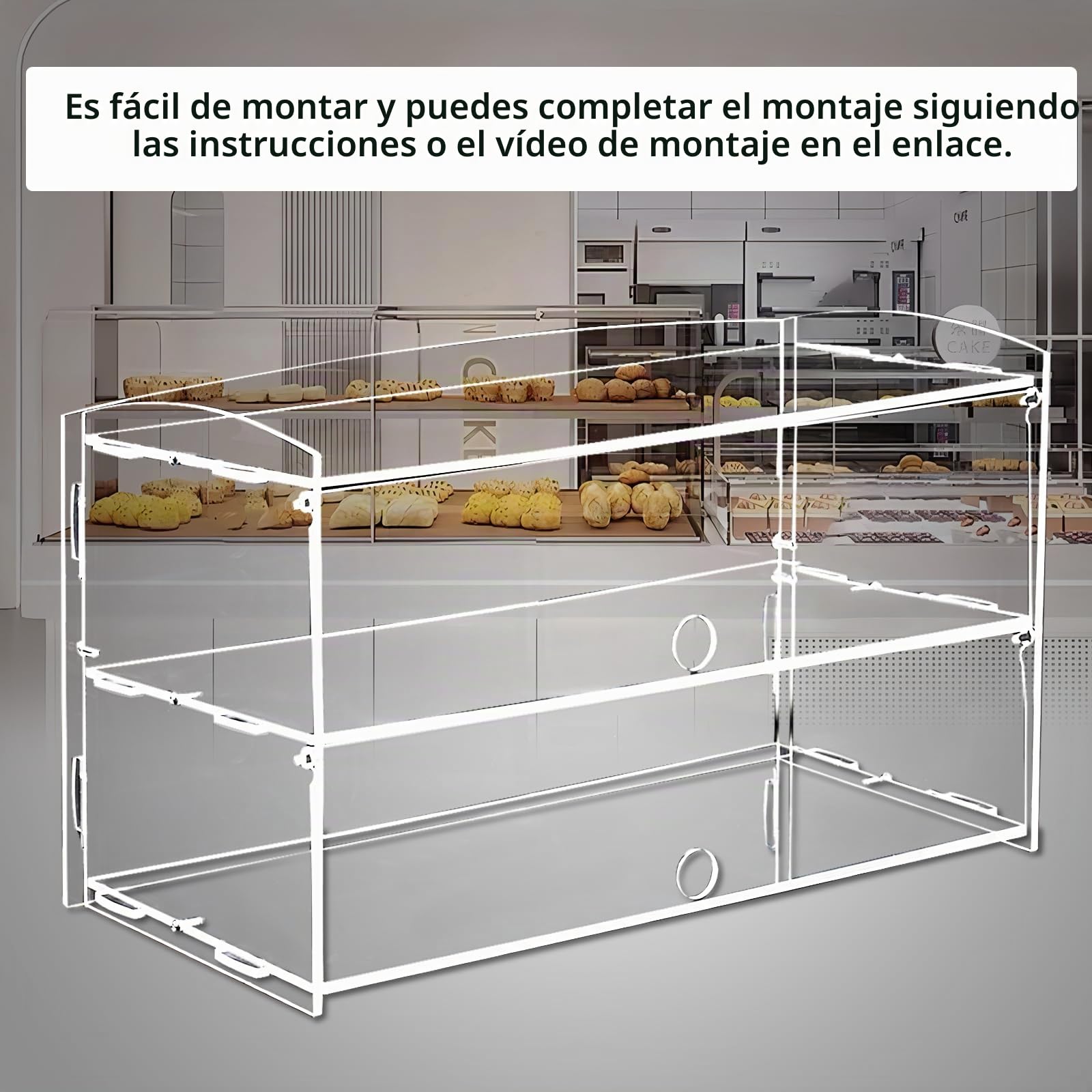 BAOSHISHAN Vitrina Acrílica para Pastelería Vitrina de 2 pisos con pinza para servir pasteles 50cm x 24cm x 26cm