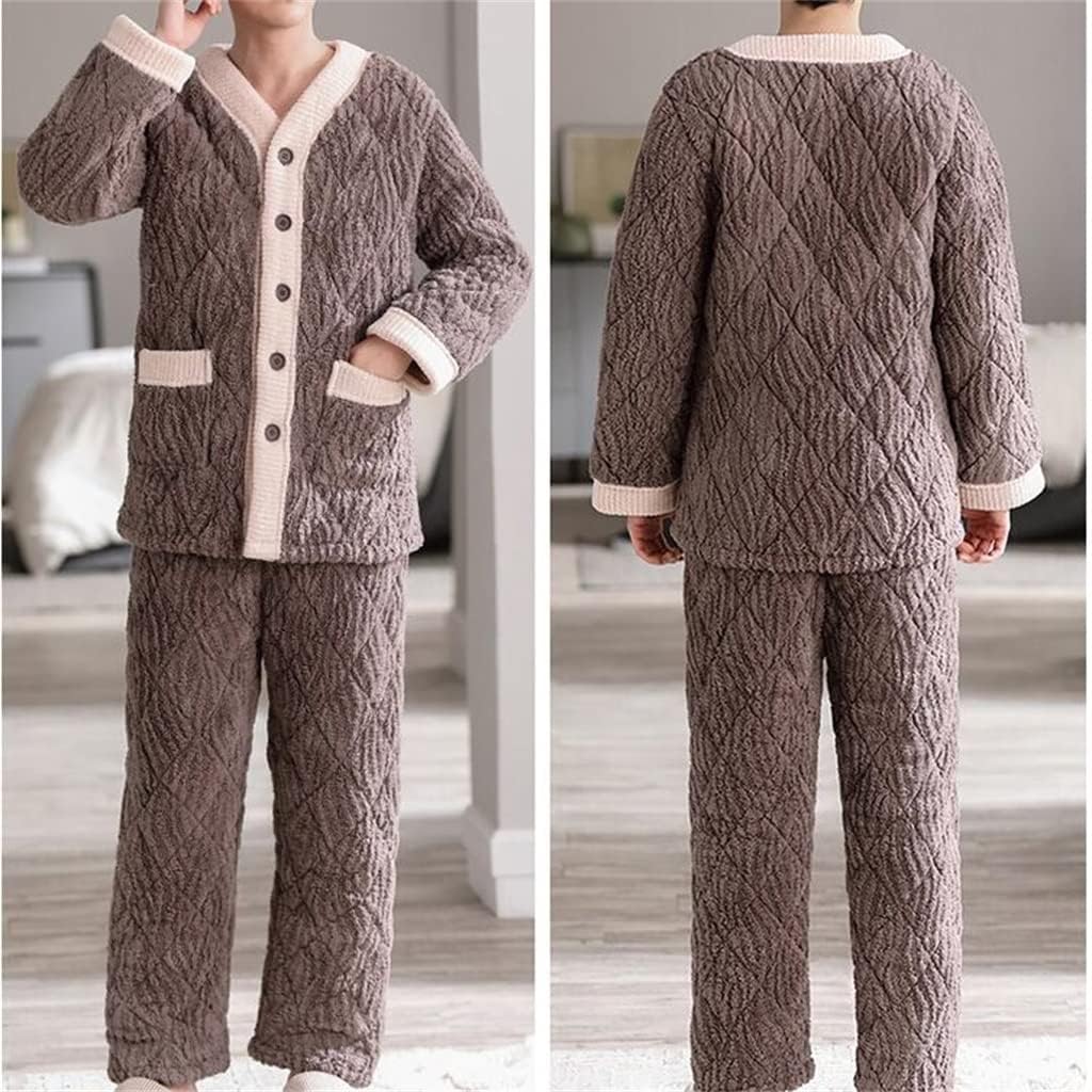 With Scarf Pajamas Male Winter Thick Coral Velvet Autumn And Winter Cotton-padded Jacket Home Clothes