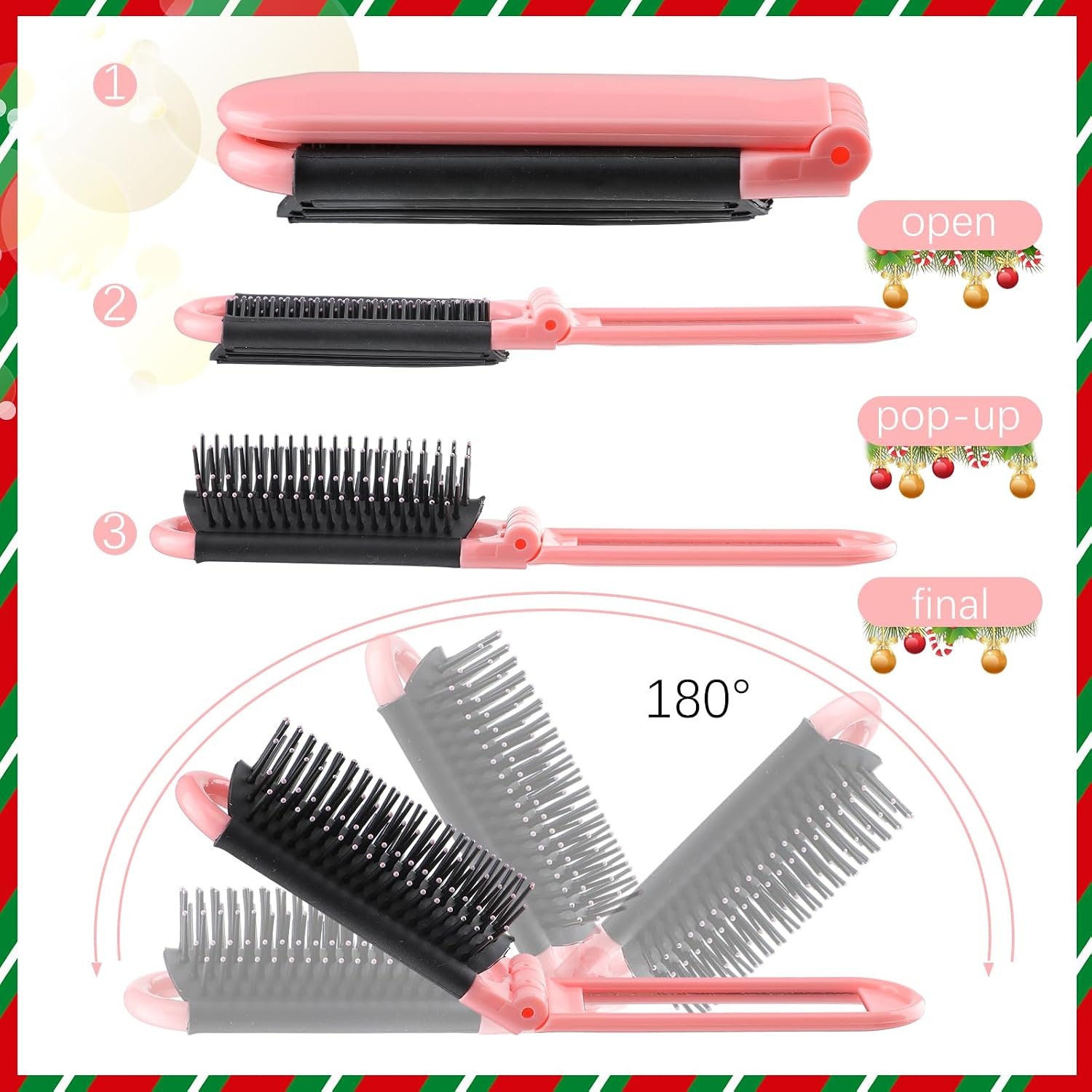 Barydat 100 Pcs Folding Travel Hair Brush with Mirror Bulk Portable Mini Comb Pocket Compact Hair Brush Colorful Styling Tools Purse Size Christmas Stocking Stuff Gift for Travel Toiletry Bag