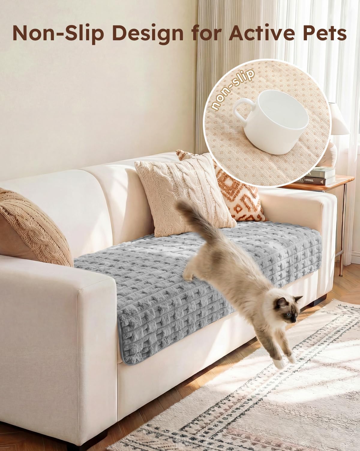 Looxii Couch Cover Sofa Cover for Dogs Non-Slip Couch Protector Pet Friendly Fuzzy Sofa Slipcover (Gray, 35.4x70in)