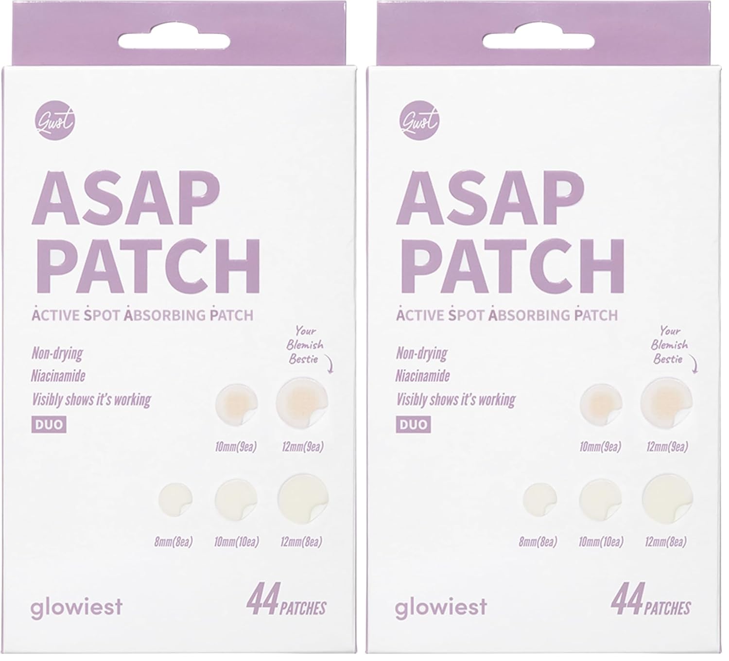 glowiest ASAP Active Spot Alleviating Patch 44 Patches (DUO) 8mm, 10mm, 12mm Spot patches - Premium Hydrocolloid Dressing Dots | Simple & Easy Active Treatment (Pack of 2)