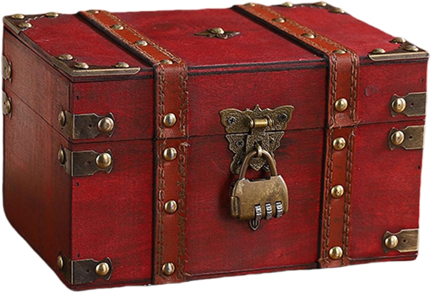 Elegant Wooden Storage Chest with Small Metal Valuables Decorative Box Antique Styles Lockable Jewelry Organiser Office