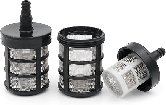 2 Packs Household Hose Filters, 60 Mesh Stainless Steel Inlet Strainer for Sprayers, Car Washers, Oil Pumps and Industrial Equipment, Double-Layers Screen Filters, 3/8", 1/2" Barb Connection | Double-layer stainless steel screen with 3/8 and 1/2 in barbs; helps block sediment and debris before equipment intake