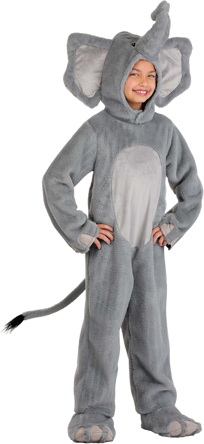 Kids Adorable Elephant Costume | Children Jungle Animal Jumpsuit with Hood, Shoe Covers for Dress Up, Halloween