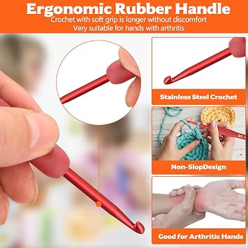 Crochet Hooks Sets for Beginners, 9 PcsCrochet Kits for Beginners Adults Knitting Needles, Aluminum Knitting & Crochet Needles Set with Ergonomic Soft Grips, as Craft Gifts, 2.0mm - 6.0mm