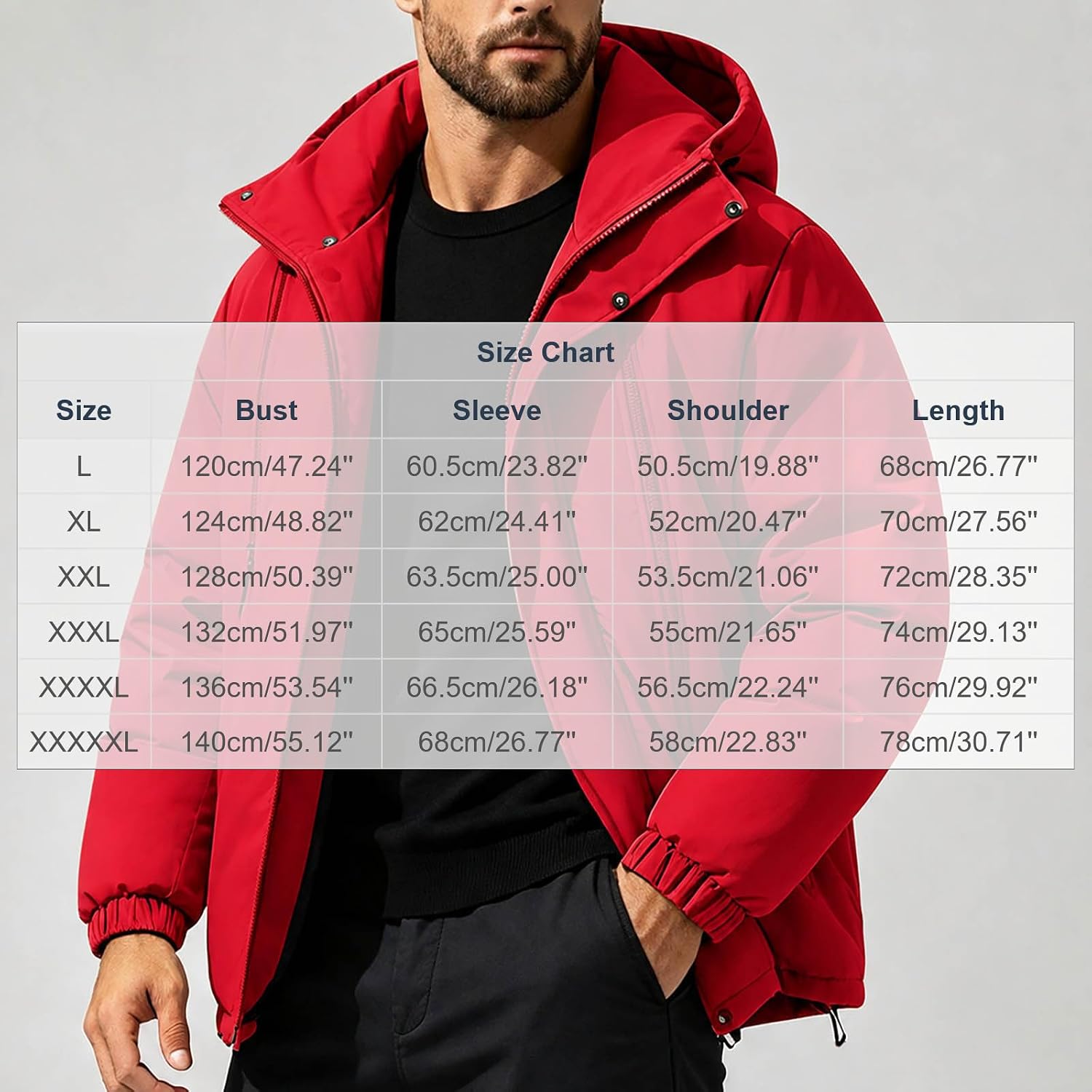Mens Thermal Hooded Padded Jacket Full Zip Long Sleeve Winter Coat