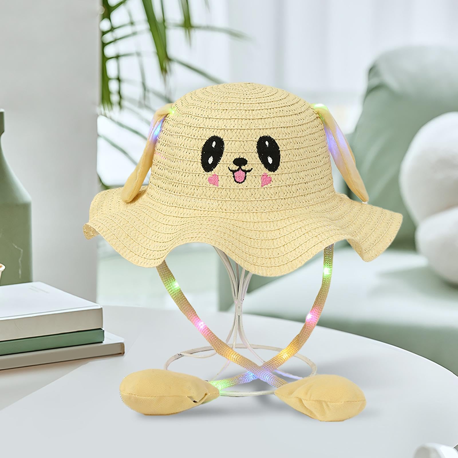 LOVIVER Cappello da coniglio per bambini, cappello di paglia estivo illuminato alla moda per la