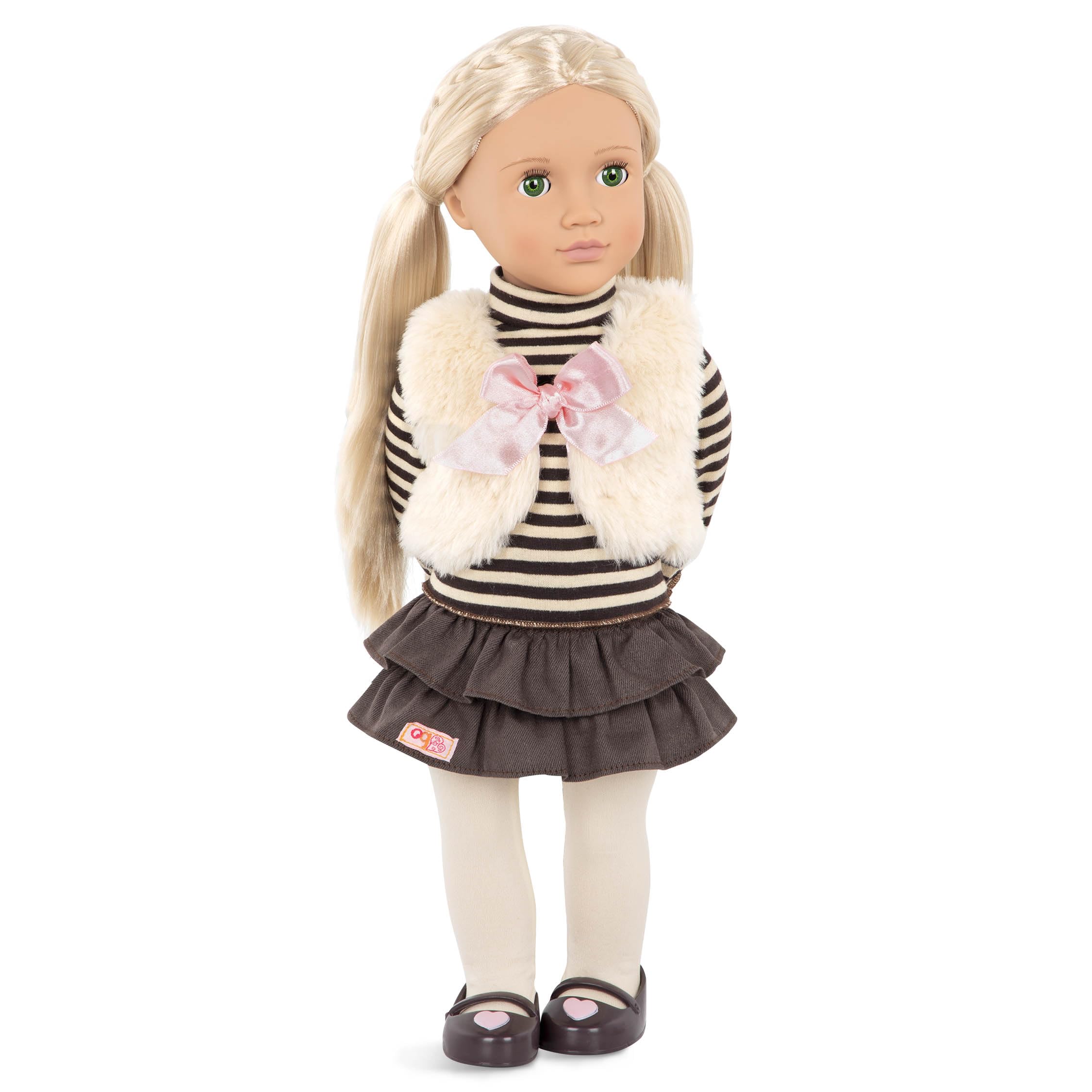 Our Generation - Holly - 46 cm-Modepuppe - Blondes Haar & grüne Augen - Kunstfellwesten-Outfit - Vorgetäuschtes Spiel - Spielzeug für Kinder ab 3 Jahren
