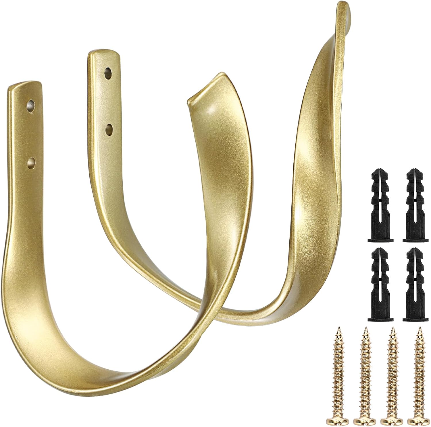 Sumnacon 2 Pcs Aluminum Alloy Curtain Holdbacks - Decorative Wall Mounted Drapery Tiebacks with Screws, Heavy Duty Window Treatment Holdbacks for Home Decor, Gold