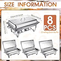 Vista 2 de Juego de 8 platos de bufé de 9 cuartos de galón rectangulares de acero inoxidable con marco plegable, bandeja de agua, bandeja para alimentos