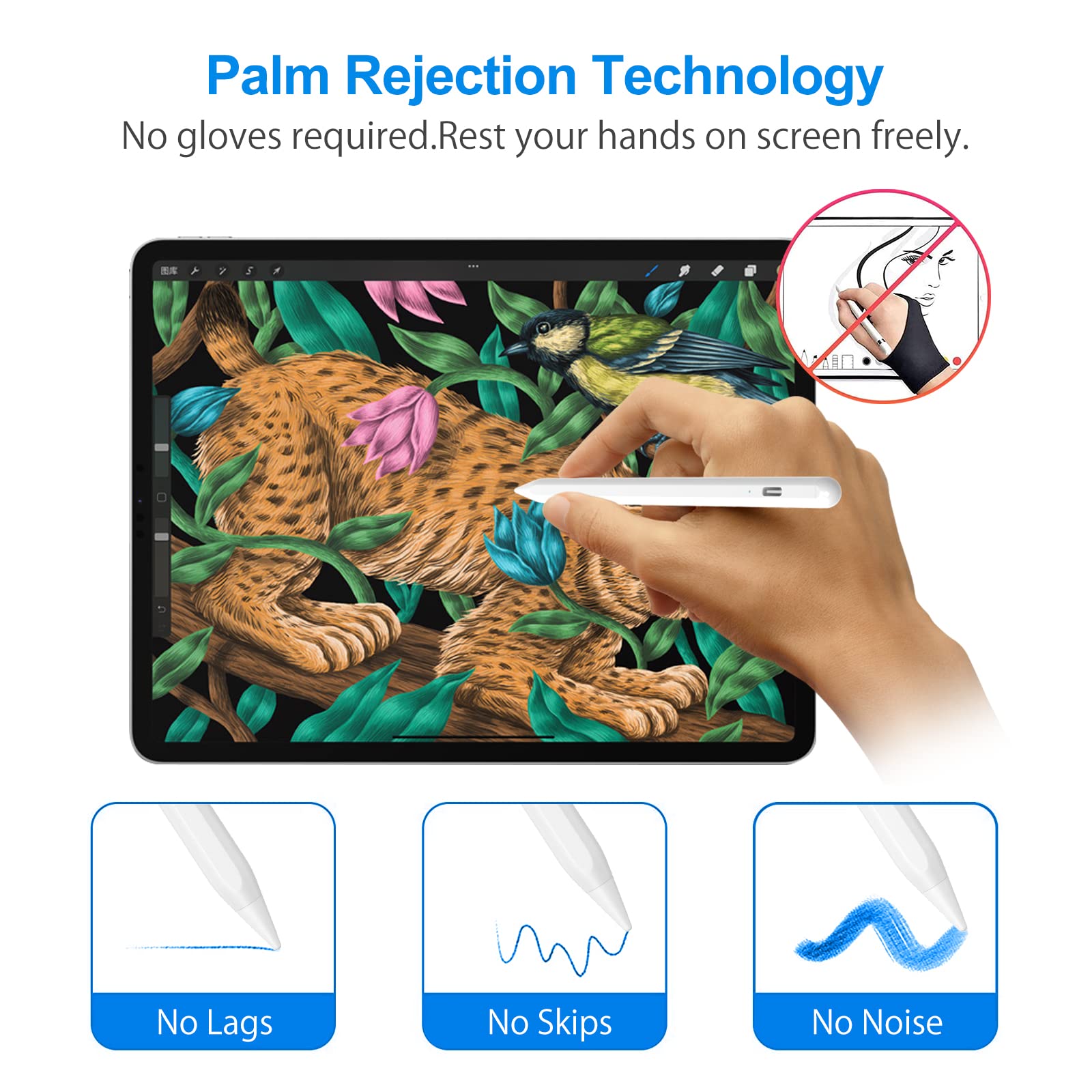 Penna touch per iPad,Stylus Pencil Compatibile con iPad 10/9/8/7/6 2018-2022,Mini 6/5,Air 4/3,Pro 11''/12,9'',11-inch A16/Air 11 M3/Air 13 M3,Penna capacitiva con 4 punte di sostituzione(Bianco)