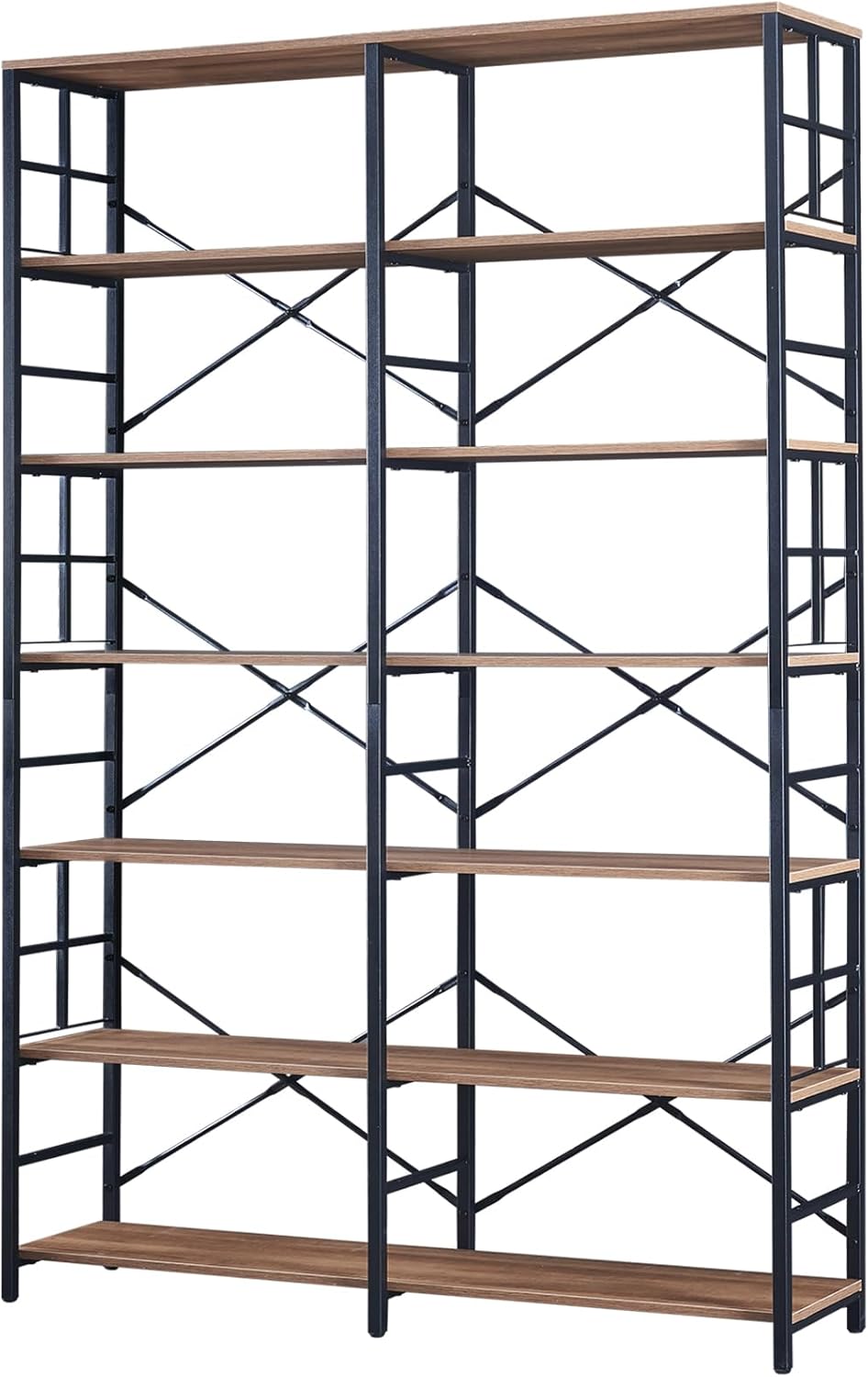 HOMISSUE Bookshelf, Industrial Double Wide 7-Tier Bookshelves, 84" Tall Bookcase with Open Shelves, Heavy Duty Bookcases with Storage for Living Room Home Office, Rustic Brown