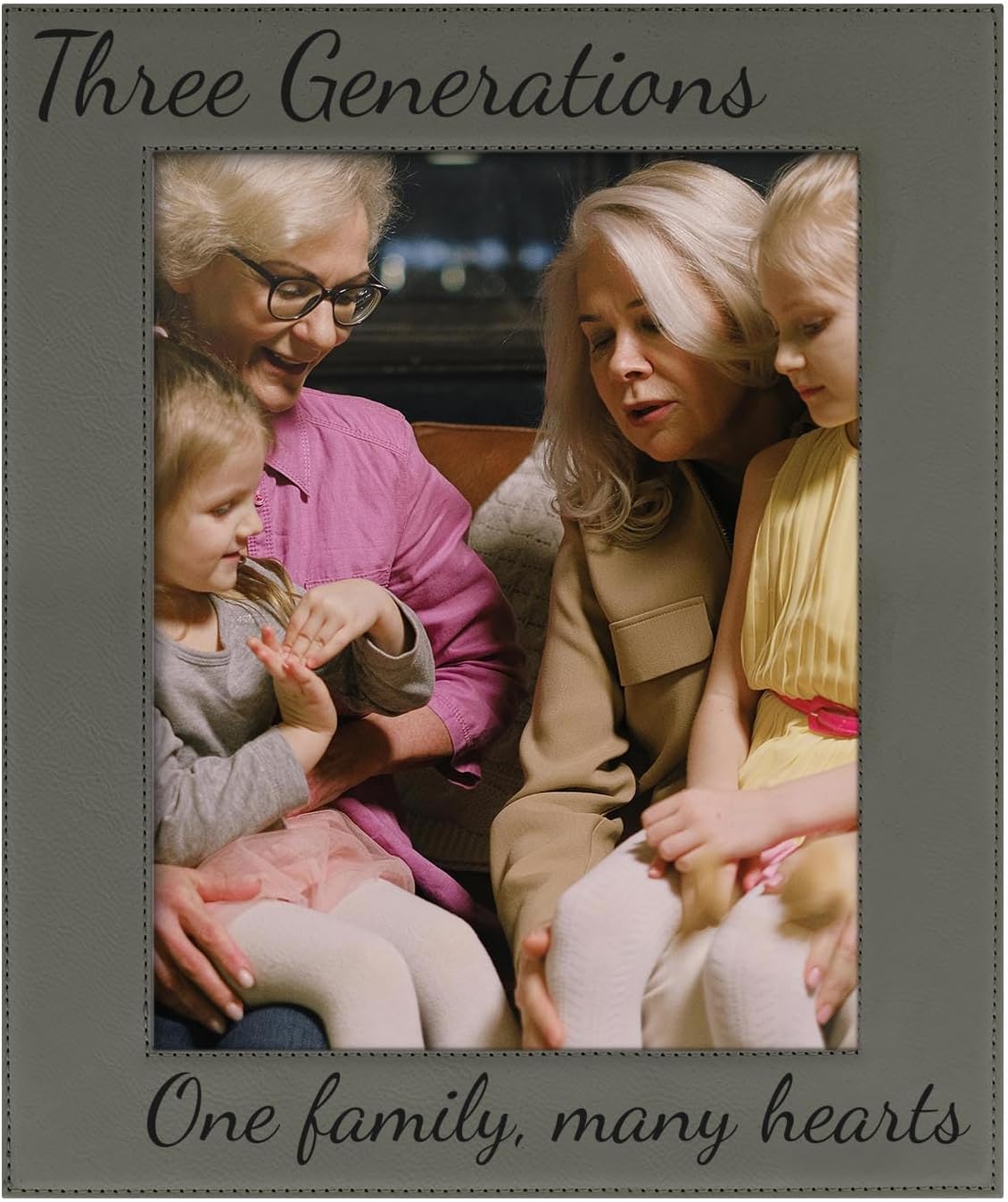 ThisWear Large Photo Frame Three Generations One Family Many Hearts 8x10 Leatherette Photo Frame Grey