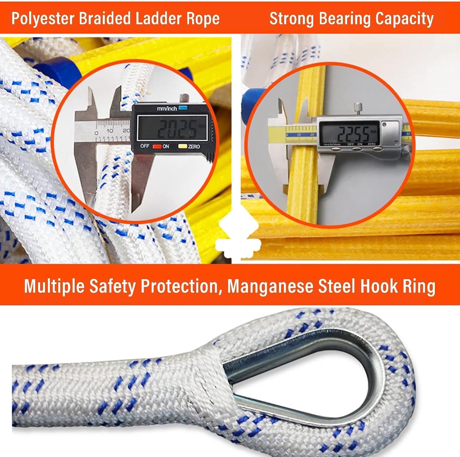 Rope Ladder Fire Escape Ladders 2-10 Storey Evacuation Safety Ladder,Emergency Fire Escape Ladder, for Indoor/Outdoor Weight Capacity up to 900Lb/8M/26.2Ft/5M/16.4Ft