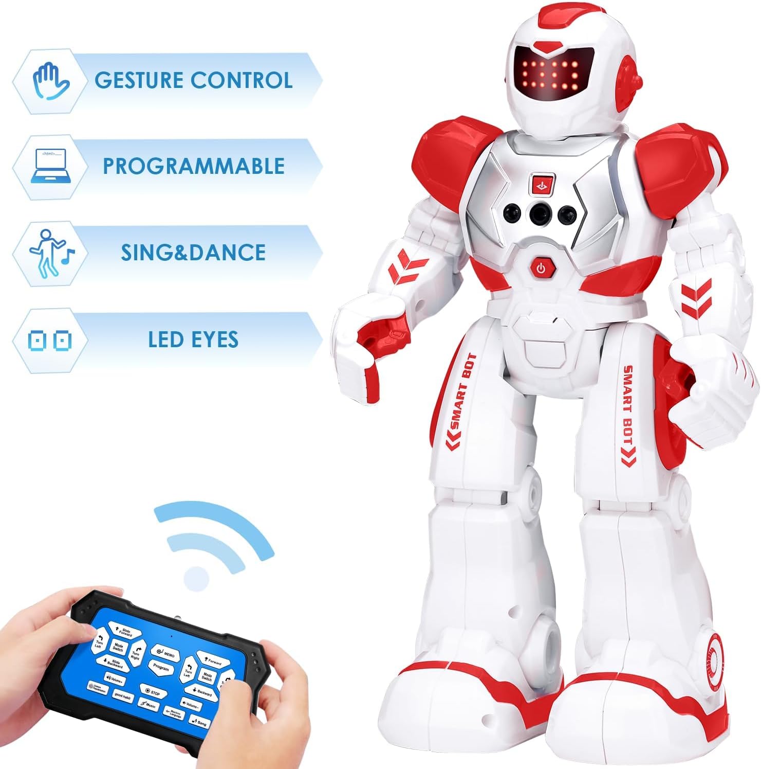 KingsDragon Robots Toy for Kids, RC Gesture Sensing Toy, Interactive Walking Singing Dancing Robot Birthday Presents for Boys Girls Age 6 7 8 9 Years Old,Red