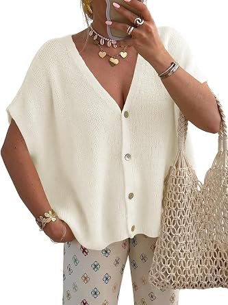 FireSwan Womens Cardigan Sweaters Summer Tops Batwing Short Sleeve Oversized Sweater Lightweight Trendy Outfits