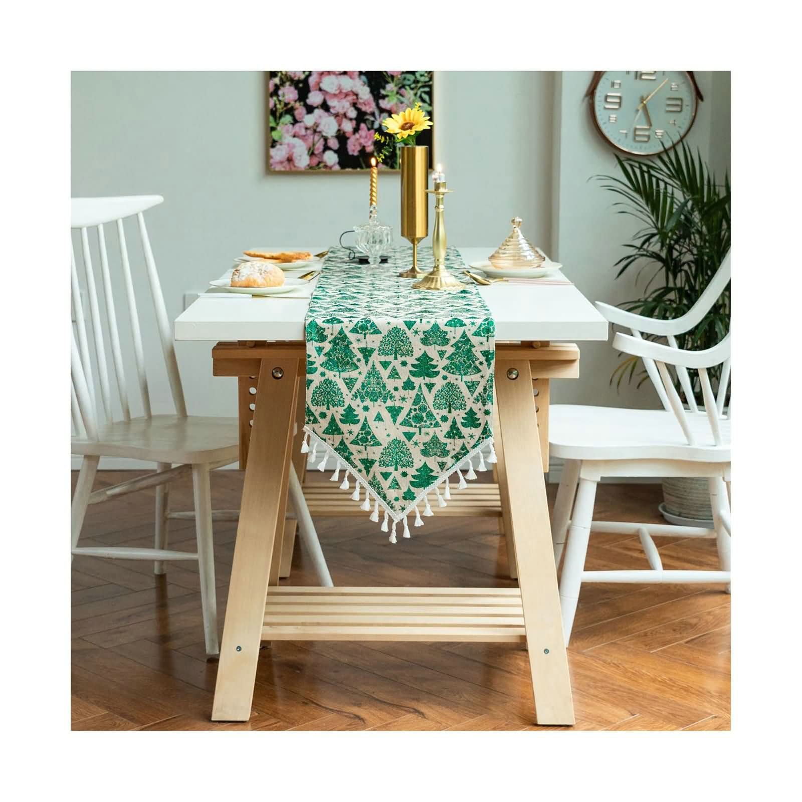 Chemin de table flocon de neige vert brodé décoration Noël - 8