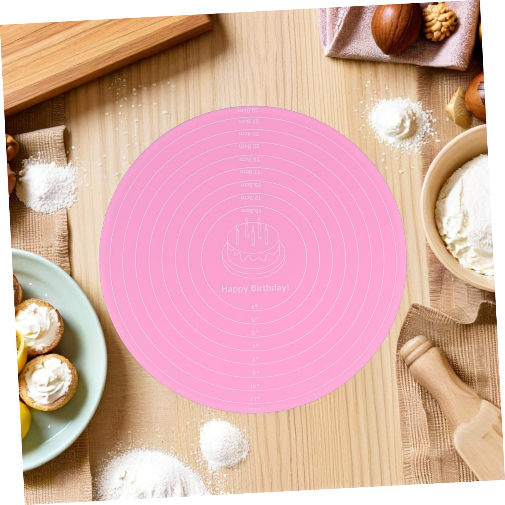 PRETYZOOM 12 Stck. Backmatte Runde Nicht-Schicht-Matte Silikonpolster Kuchen Back Antirutschmatte aus Silikon Maße Fondantmatte Silikontischmatten runde Tortenunterlage Kieselgel Rosa