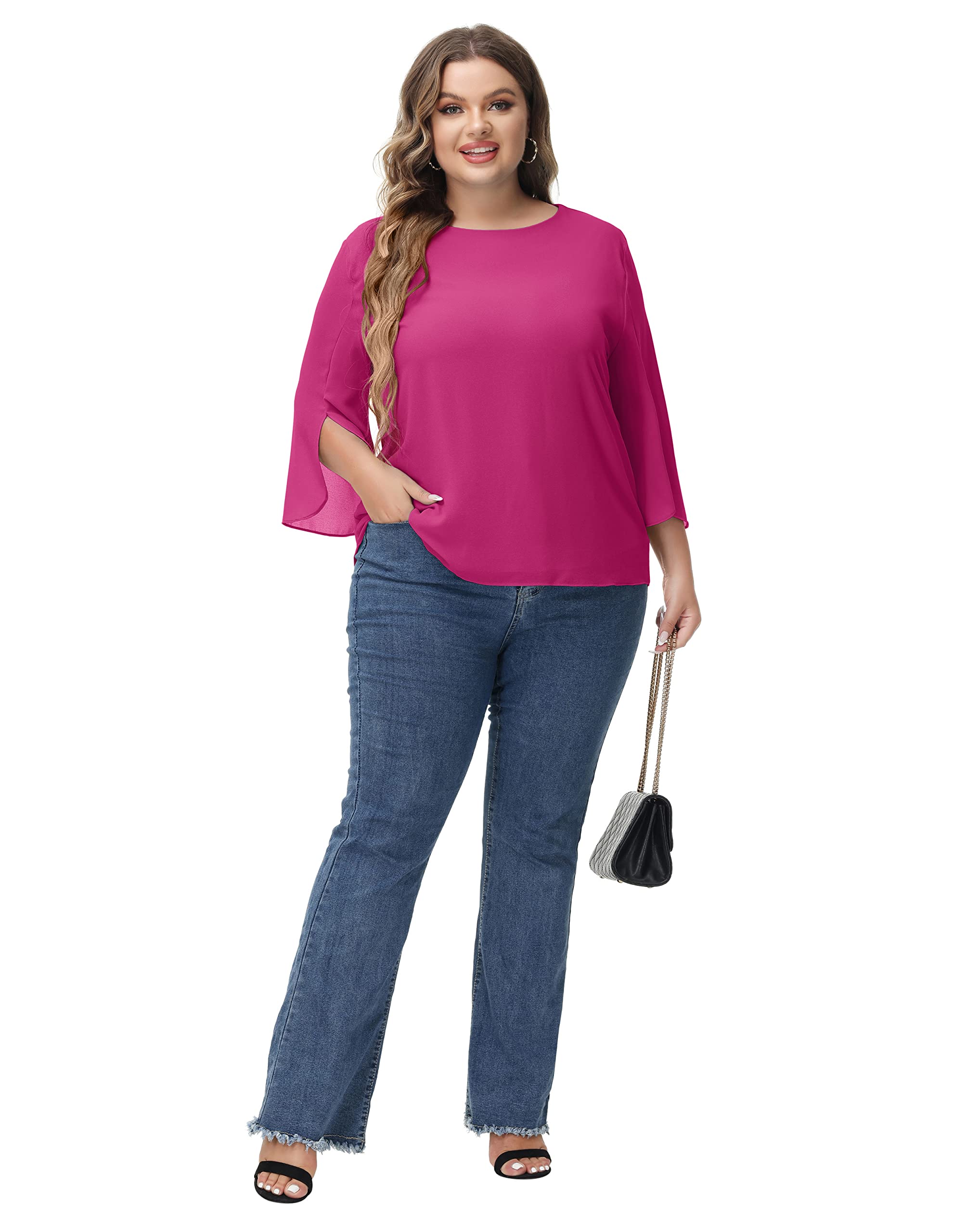 GRACE KARIN Camicia Donna Paillettes a Manica a 3/4 Top Elegante Girocollo Manicotto Split