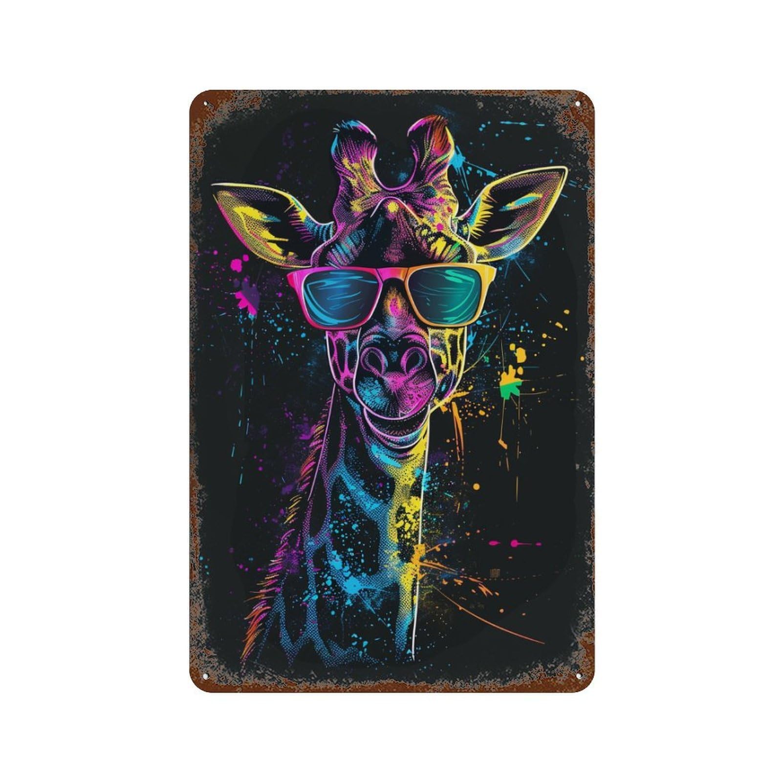 Giraffe Sunglasses Art Print-2 11.8"x7.9" Retro Metal Sign, Old School Wall Decor for Office, Studio And Wall Decor