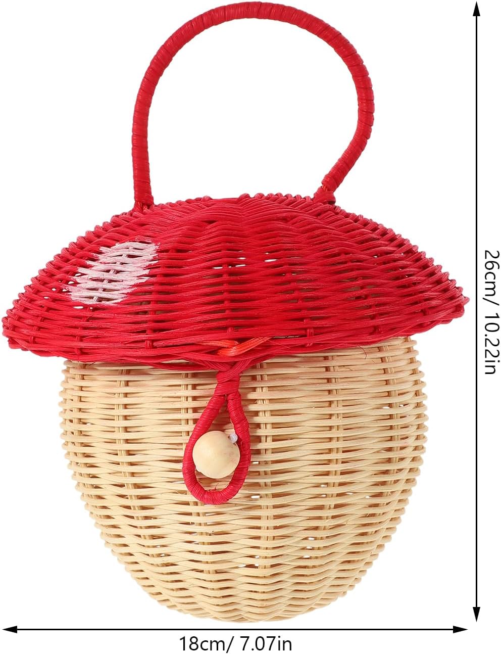 TEHAUX Rattan Bag, Rattan Bucket Bag Hand-woven Storage Basket Handbag Candy Handbag Woven Mushroom Basket for Kids
