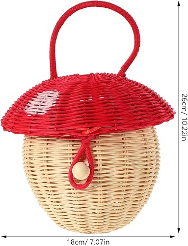 Miniatura 2 de TEHAUX Bolsa de ratán, bolsa de cubo de ratán, cesta de almacenamiento tejida a mano, bolso de ratán, bolso de caramelo, cesta de hongos tejida para