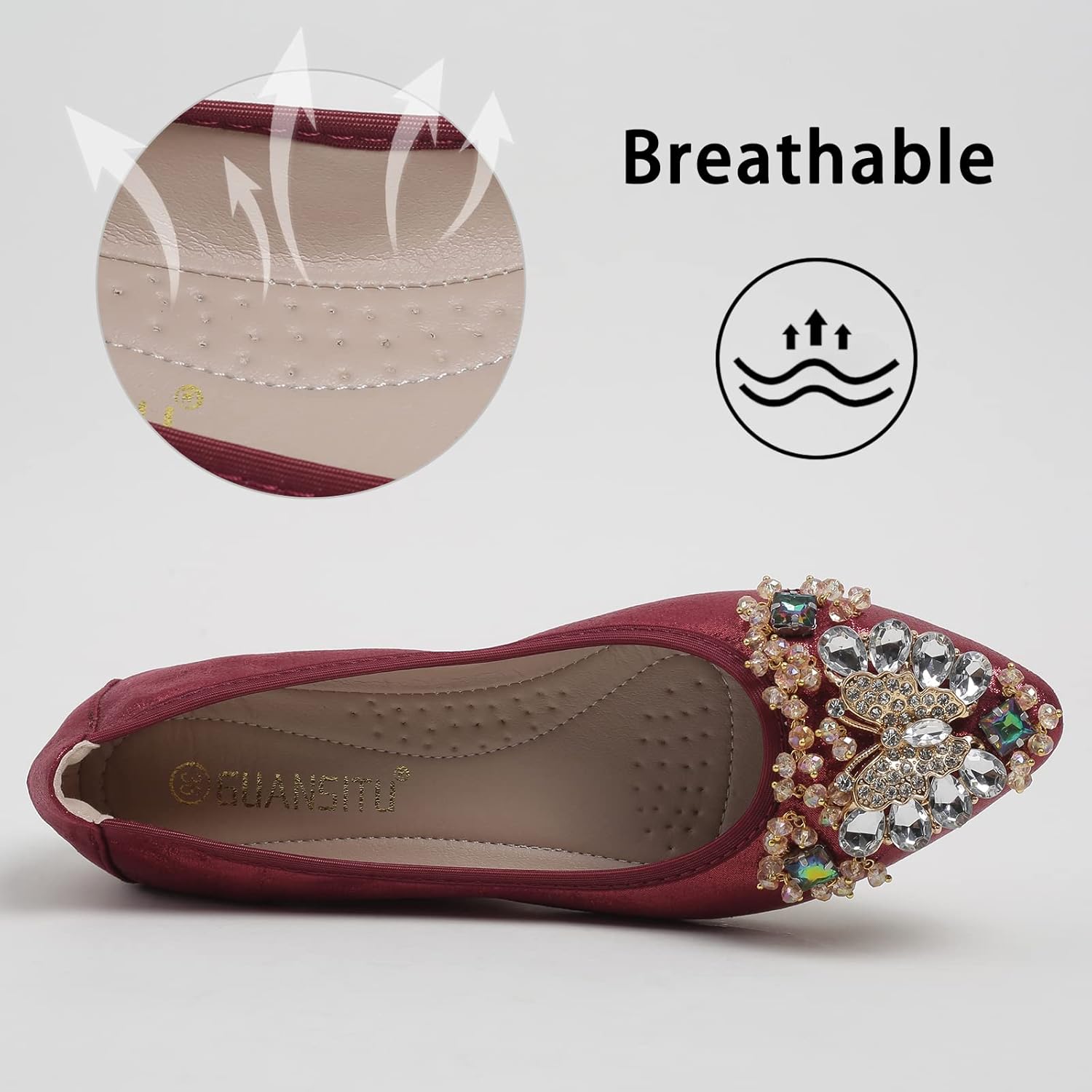 Women's Ballet Flat Shoes - Cute Rhinestones Bow Wedding Flats Slip on Flats for Women Comfort - Image 5