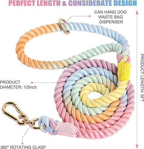 Miniatura 3 de Dog Leash and Collar Set Nylon Multifunction Colorful Cotton Rope for Small Medium Large Dogs Large