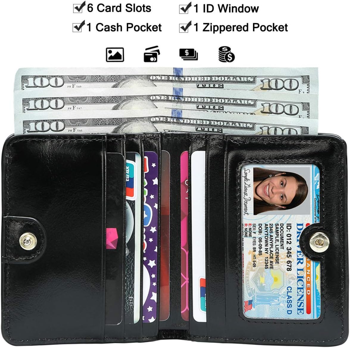 Itslife Women's Rfid Blocking Small Compact Bifold Leather Pocket Wallet Ladies Mini Purse with id Window (Waxed Black) - Image 2