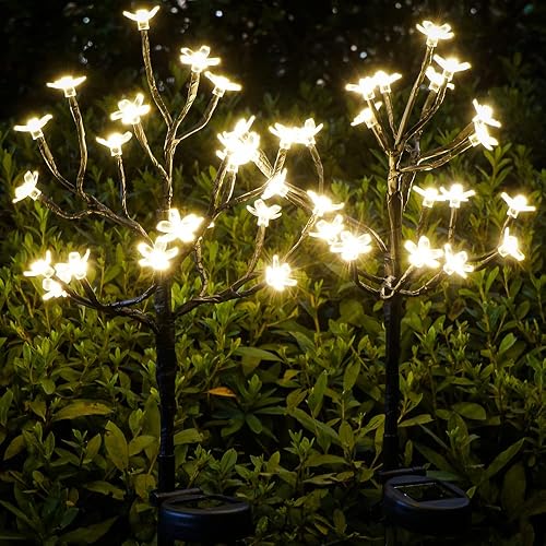 2 Pack Solar Lights Outdoor Waterproof, Garden Lights Solar Flowers