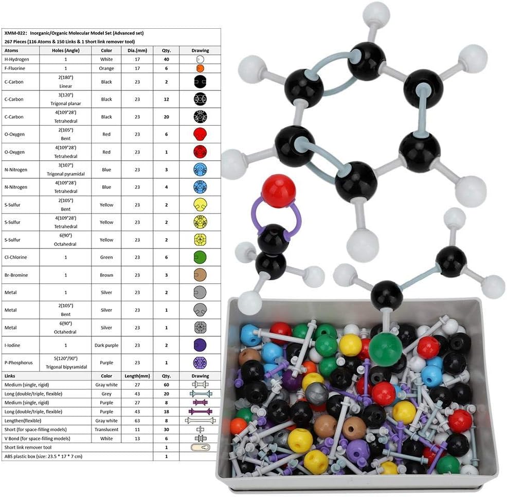 Molecular Model Kit, 267Pcs Organic Chemistry Electron Orbital Building Set with Durable Atoms and for Students Teachers and Classroom Science Education Molecular Structure Learning