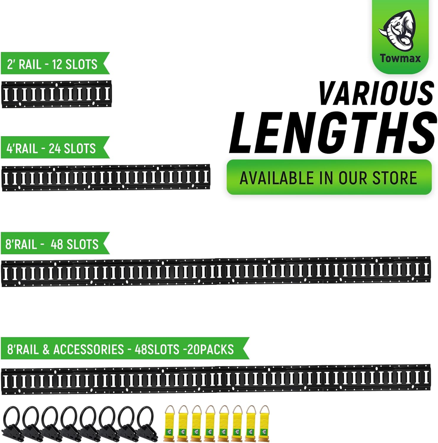 E Track Tie Down Rail Kit 2'(4 Pack) - Trailer E Tracks with 6,000lbs Break Strength - Power Coated Etrack - Heavy Duty E Track Rail for Securing Cargos, Motorcycles, Bikes, Trailers