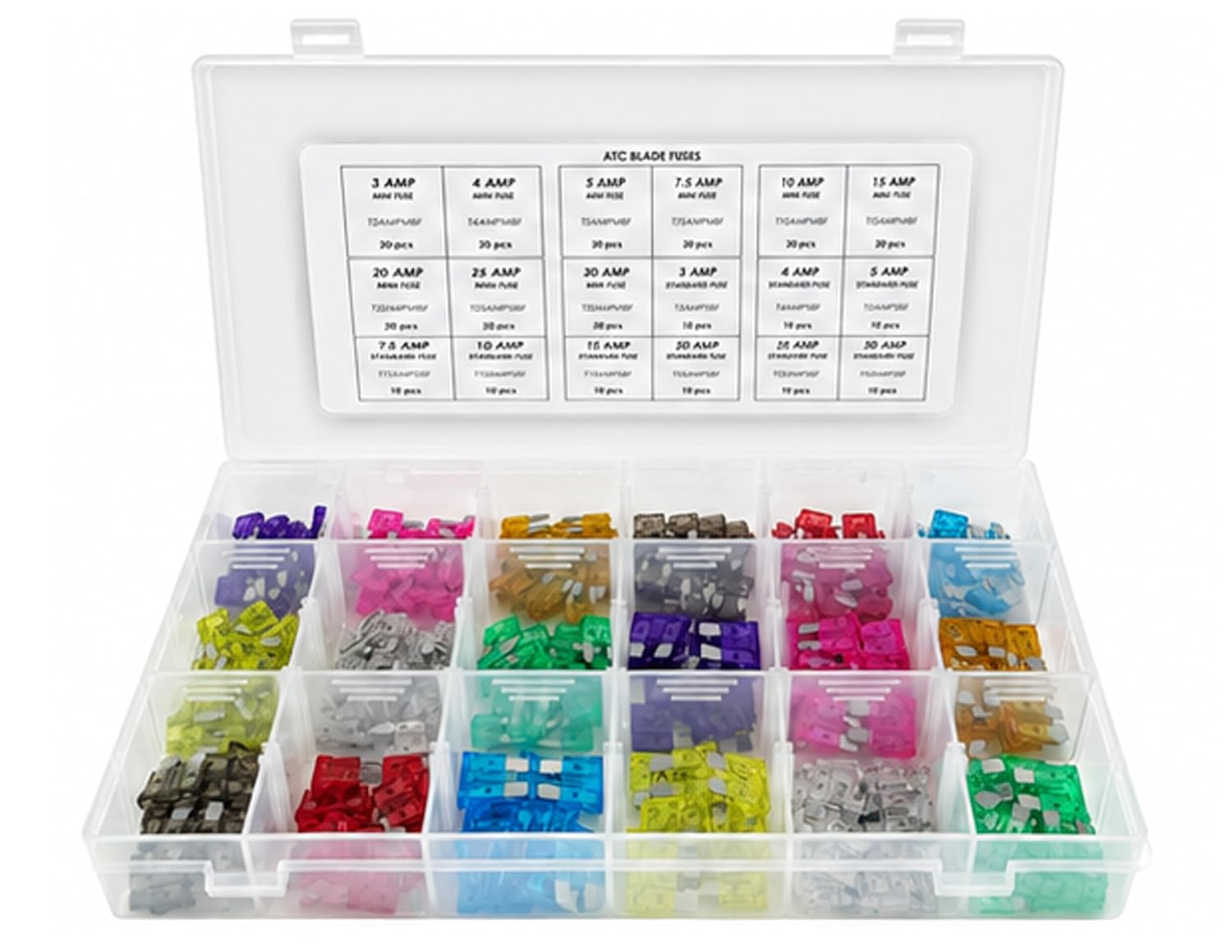 Titan Industrial Supply-270 Piece ATC Standard & Mini Blade Fuse Assortment Kit, Includes 3A, 4A, 5A, 7.5A, 10A, 15A, 20A, 25A & 30A, Standard and Mini Sizes with Organizer Case