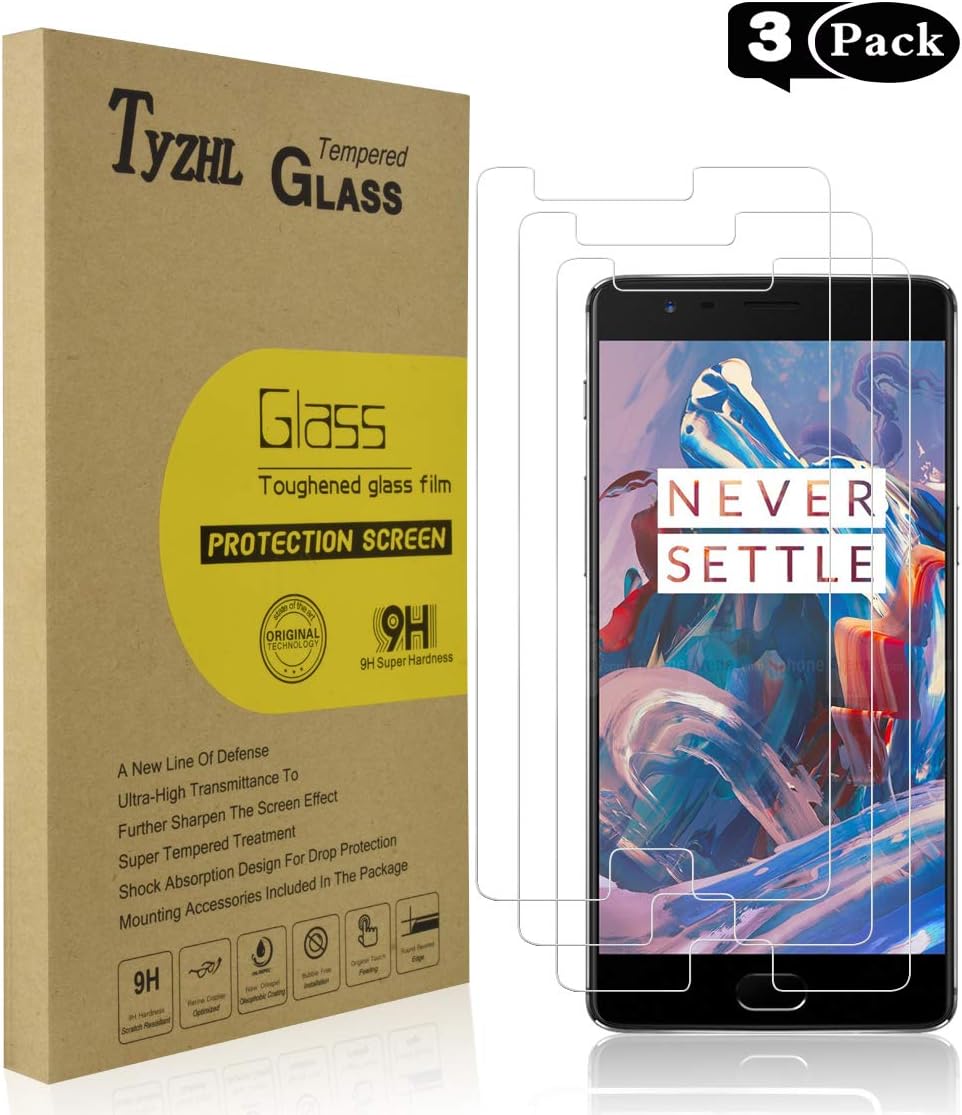 Oneplus 3 and Oneplus 3T Tempered Glass Screen Protector, TyZHL Screen Protector 2.5D Round Edge,9H Hardness,Anti-Scratch, [3-Pack]