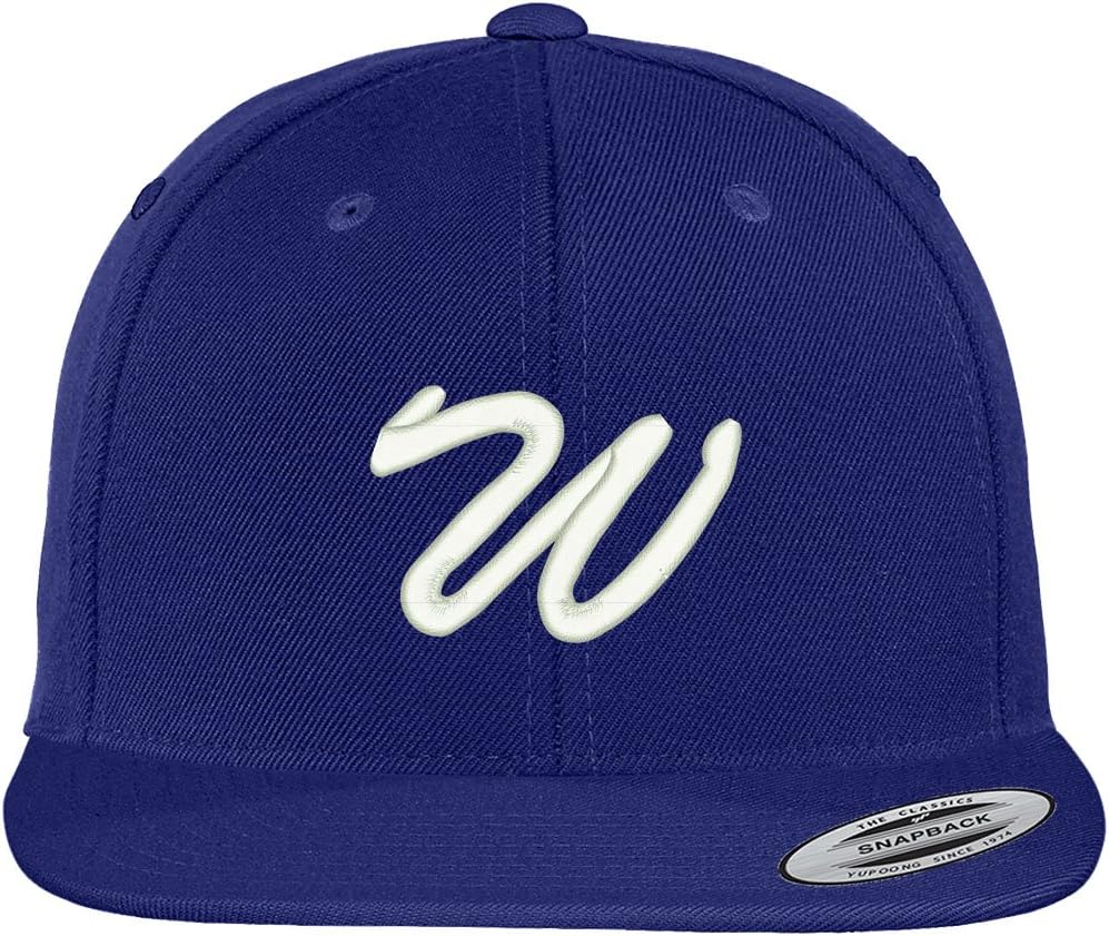 Trendy Apparel Shop Letter W Brushed Script Embroidered Flat Bill Snapback Baseball Cap