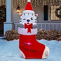 Vista 1 de Juegoal - Inflables de Navidad de 1.5 m, decoraciones inflables para exteriores, gatito inflable en calcetin de Navidad, gato iluminado inflable